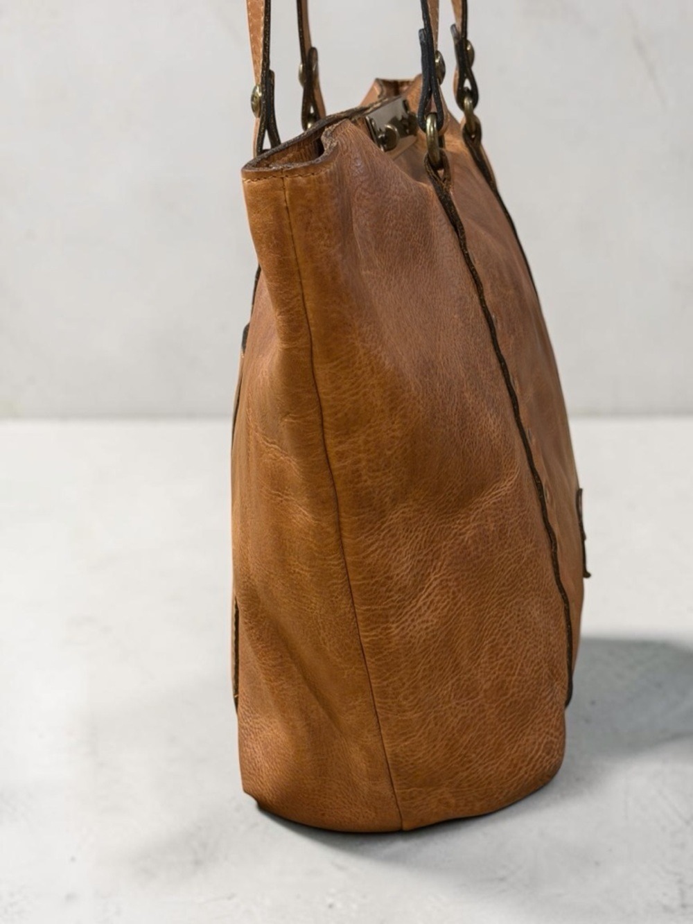 Patricia Nash Brown Genuine Italian Leather Studded Tote Bag - Picture 5 of 15
